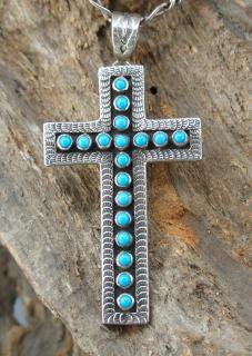 Navajo Lee Charley Jr Turquoise Cross Pendant