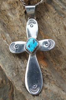 Navajo Old Pawn Turquoise Cross Pendant