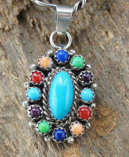 Navajo Gaynell Perry and Shawna Yazzie Multi Color Petit Point Pendant