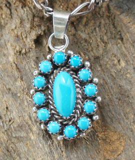 Navajo Gaynell Perry and Shawna Yazzie Sleeping Beauty Turquoise Petit Point Pendant