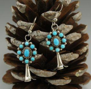 Navajo Turquoise Squash Blossom Earrings