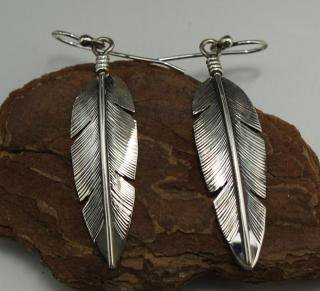 Navajo Silver Feather Earrings