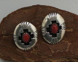 Navajo Coral Shadow Box Earrings