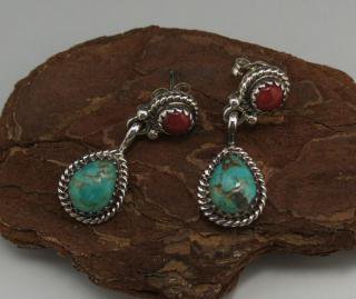 Navajo Coral and Turquoise Earrings