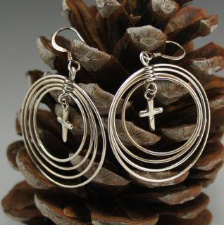 Navajo Silver Free Spinning Hoops and Cross Earrings