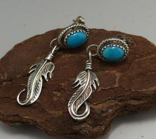 Navajo Turquoise Feather Earrings