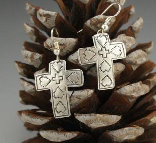 Navajo Silver Cross Earrings