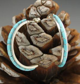 Zuni Turquoise Inlay Half Hoop Earrings