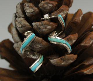 Zuni Turquoise Inlay Spiral Earrings