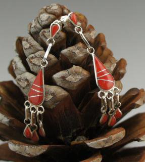 Zuni Coral Inlay Earrings