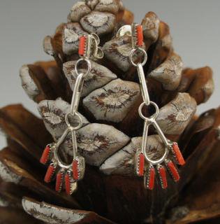Zuni Coral Needlepoint Earrings