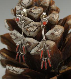 Zuni Coral Needlepoint Earrings