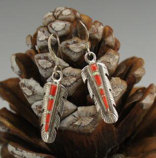 Navajo Inlay Feather Earrings