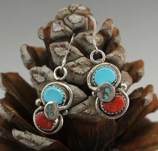Zuni Coral and Turquoise Earrings