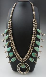 Navajo Cerrillos Turquoise Squash Bloosom Naja Necklace , Earring Set
