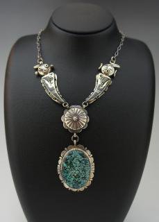 Navajo Hubei Turquoise Mudhead Kachina Necklace , Earring Set