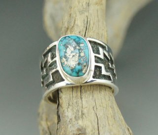 Navajo Tommy Jackson Morenci Turquoise Overlay Ring