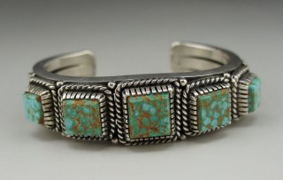 Navajo Leonard Nez Number Eight Turquoise Row Bracelet
