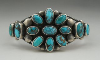 Navajo Verdy Jake Persian Turquoise Cluster Bracelet