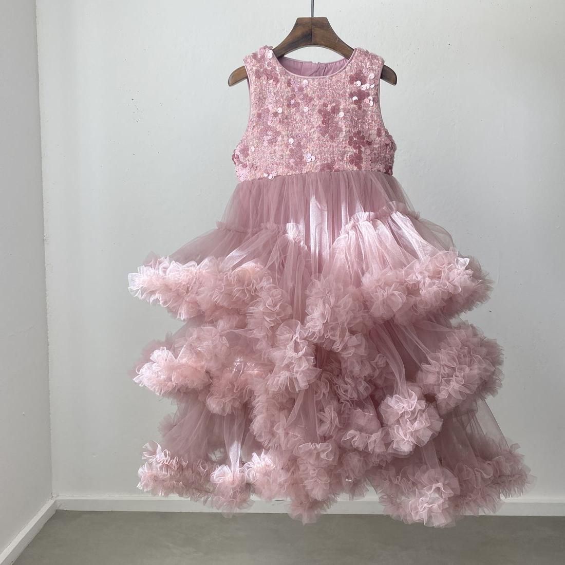 dress/ pink span volume flare��12-3