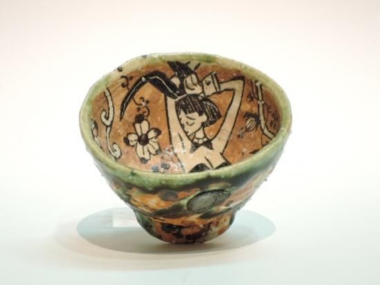 深見文紀　漫画織部　バニーガール文　ぐい呑 深見文紀／漫画織部ぐい呑バニーガール正面之画 FUKAMI Fuminori