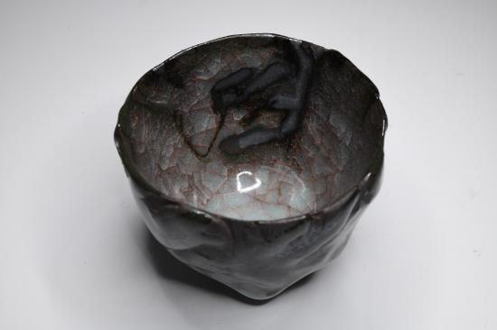 浦口雅行／青瓷黒晶鉄流ぐい呑1002 URAGUCHI Masayuki