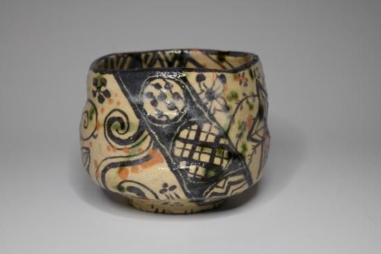 ues-4 人間国宝 井上萬二 最上位作 彩釉柿香炉　BB A mirror-black-glazed and gilt-decorated 'landscape' vase