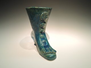 ҽȡء֡ĤΤ褦ʲGreen glazed  boots-shaped flower vase / KUMAKURA Jyunkichi