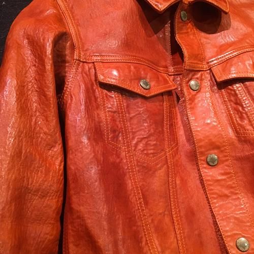 HOSU レザーデニムジャケット(ホースレザー)/オレンジ、ブラック