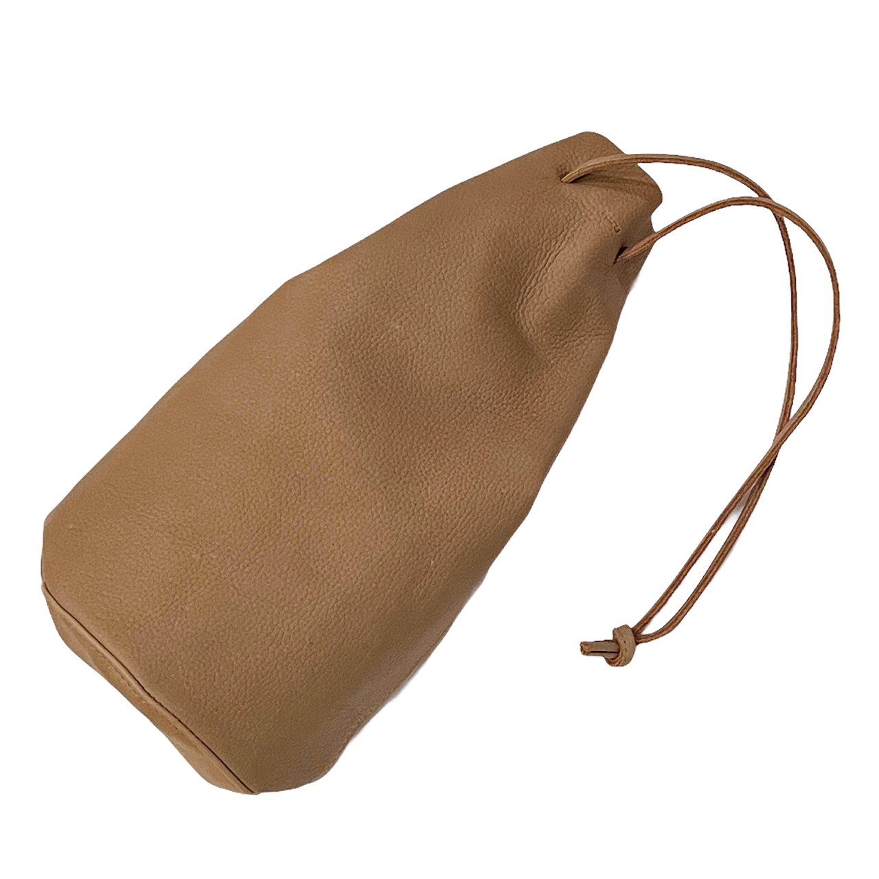 HOSU カウレザー巾着型レザーバッグ (ベージュ)