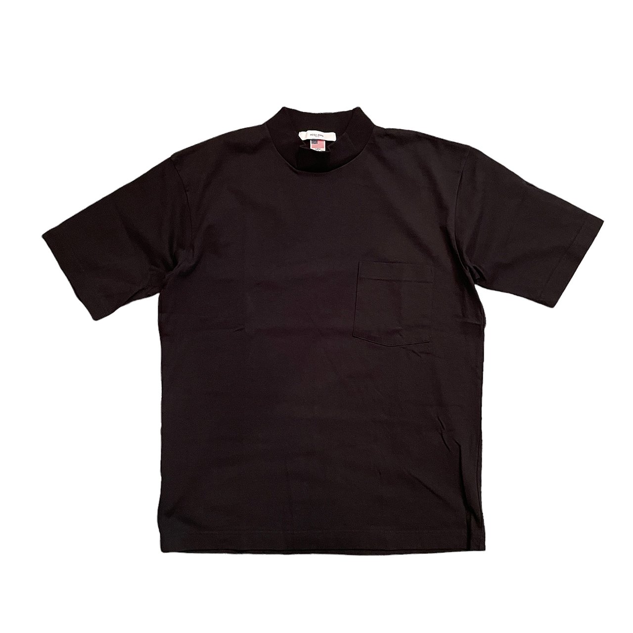 HOSU USAコットンモックネックポケットTシャツ/ブラック