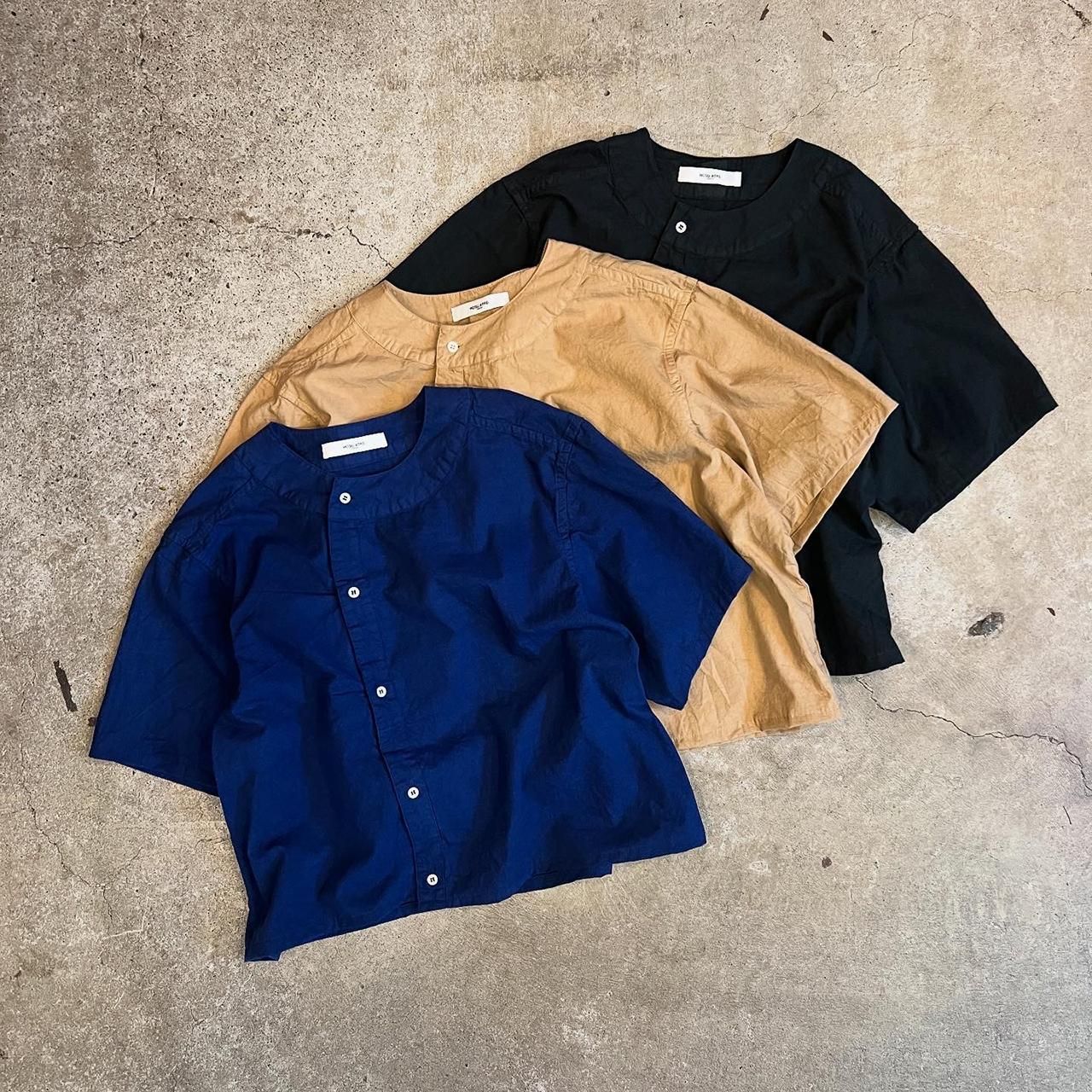 HOSU OVERDYE FARMERS SHORT SHIRT / BLACK,NAVY,BEIGE