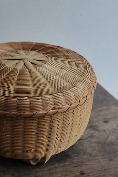 古道具 竹籠 竹かご 蓋付き かご ざる レトロ アンティーク - バスケット