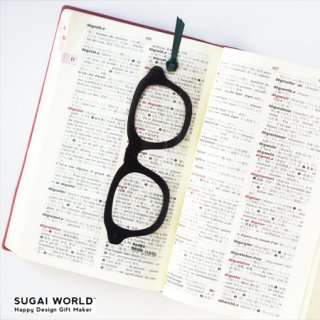 【SUGAI WORLD / スガイワールド】 変装しおり / Face & Bookmark （クロブチ） | メガネモチーフ,ブックマーカー,しおりの商品画像