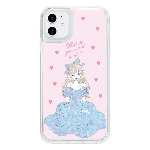 iPhone13miniケースiPhoneケース DRESS GIRL 〈ハートグリッターBL〉
