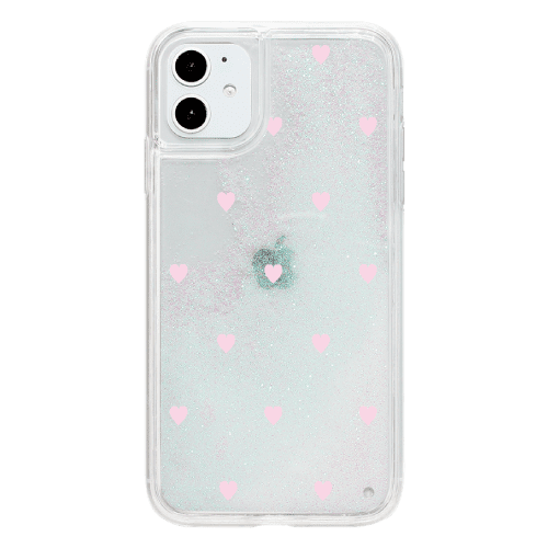iPhone11ケースiPhone14対応 iPhoneケース SWEET PASTEL PINK HEART 〈サンドグリッターWH〉