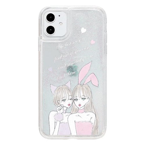 ハートiPhoneケース CAT&BUNNY 〈サンドグリッターWH〉