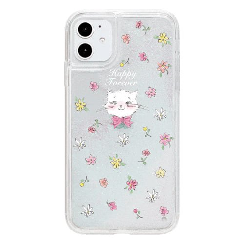iPhone11 Pro Max ケースiPhone14対応 iPhoneケース FLOWER CAT 〈サンドグリッターWH〉