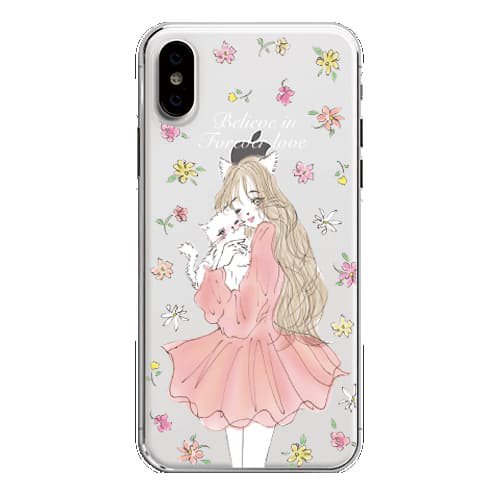 iPhone13ケーススマホケース FLOWER CAT GIRL 〈クリア〉
