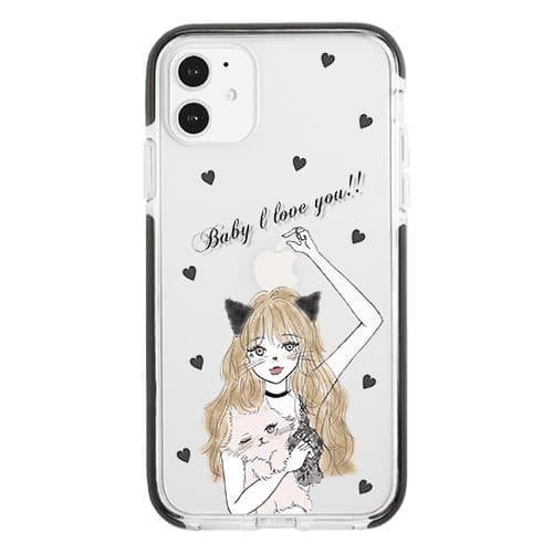 iPhone11ケースiPhoneケース BLACK CAT GIRL 〈バンパーBK〉
