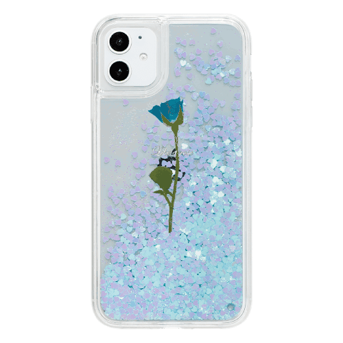 iPhoneXSケース(iPhoneX兼用)iPhoneケース WATER BLUE ROSE 〈ハートグリッターBL〉