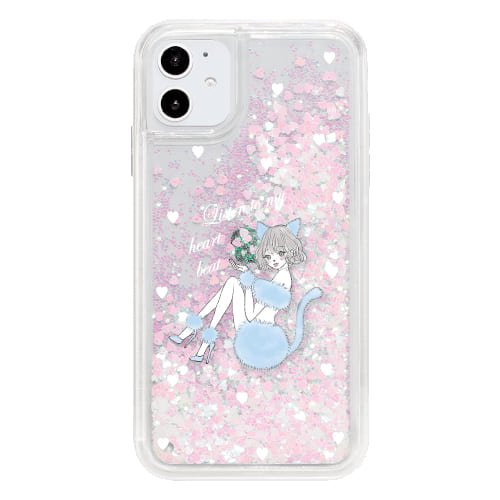 iPhone11ケースiPhoneケース BLUE CAT 〈ハートグリッターWH〉