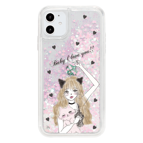 ハートiPhoneケース BLACK CAT GIRL 〈ハートグリッターWH〉