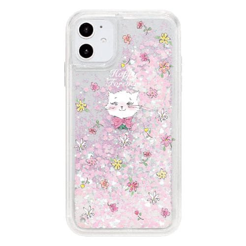iPhoneXRケースiPhoneケース FLOWER CAT 〈ハートグリッターWH〉