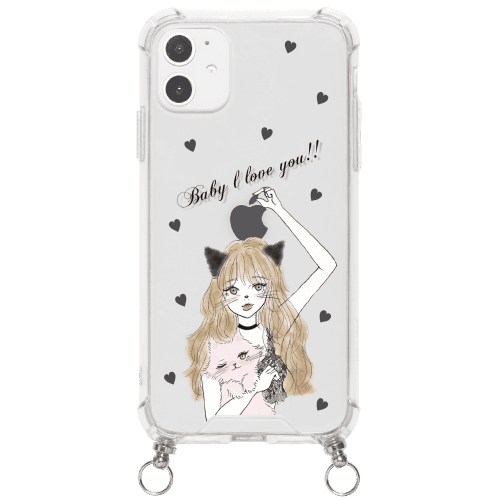 iPhone12 mini ケースiPhoneケース BLACK CAT GIRL 〈ストラップ付き〉