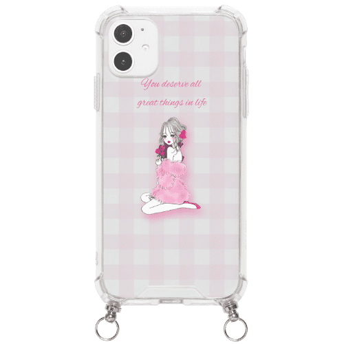 iPhone12Pro 透明クリアiPhoneケース ROSE GIRL 〈ストラップ付き〉
