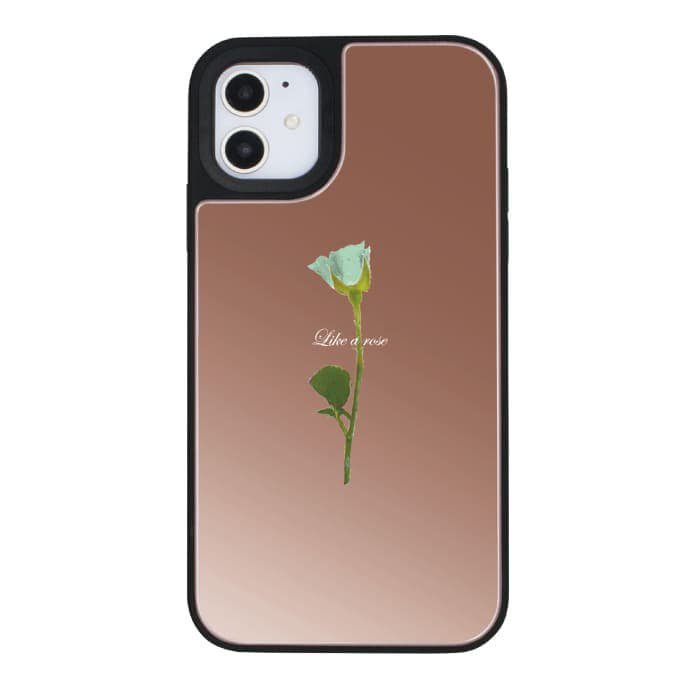 iPhone12Pro おしゃれiPhoneケース WATER GREEN ROSE 〈ミラーバンパーPK〉