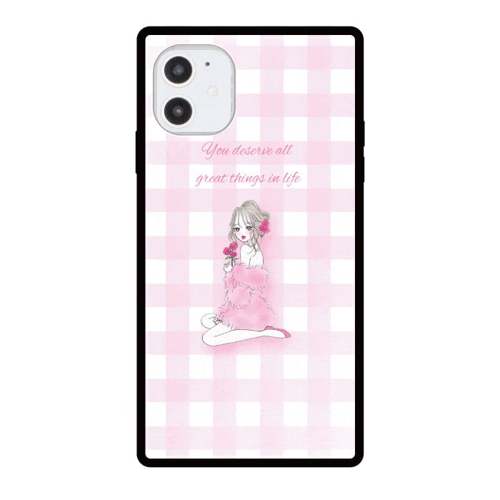 iPhone8ケース(iPhone7兼用)iPhoneケース ROSE GIRL 〈スクエアガラス〉