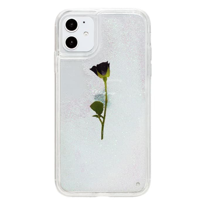 デザインで探すiPhone14対応 iPhoneケース WATER BLACK ROSE 〈サンドホワイトグリッター〉