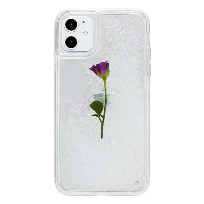 iPhone12 Pro ケースiPhone14対応 iPhoneケース WATER PURPLE ROSE 〈サンドホワイトグリッター〉